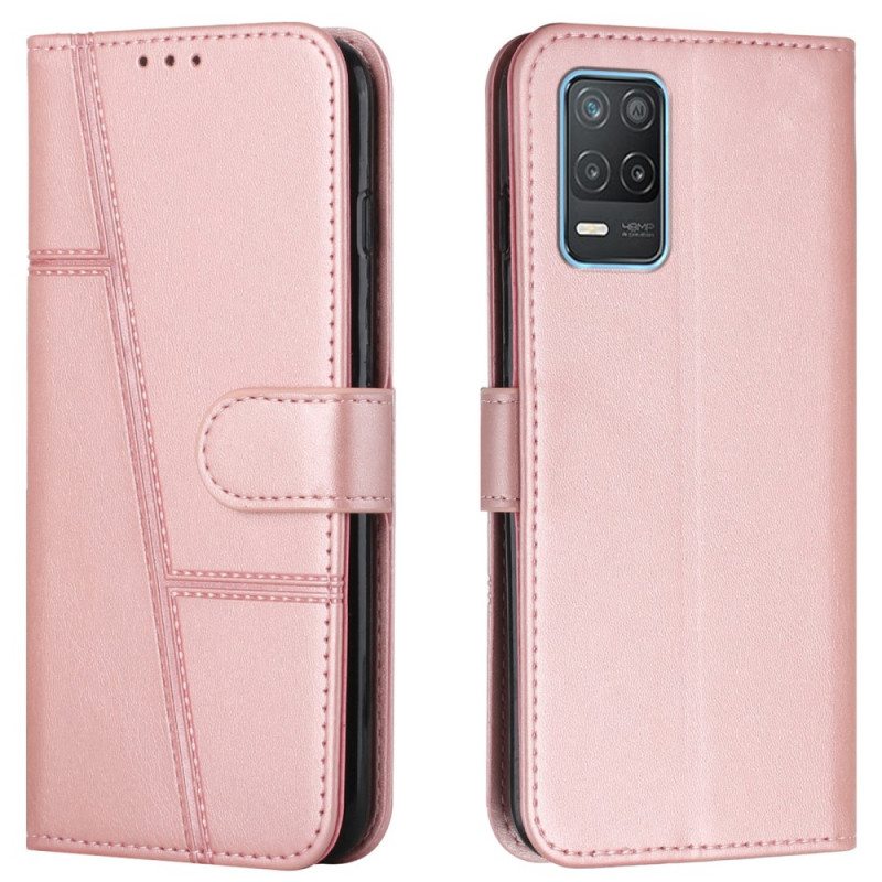 Flip Case Realme 8 5G Suojaketju Kuori Strappy Geo Leather Effect