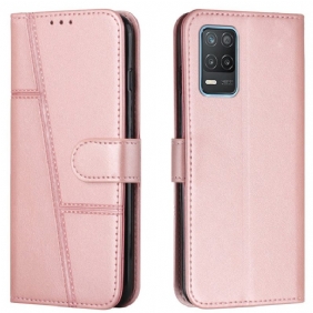 Flip Case Realme 8 5G Suojaketju Kuori Strappy Geo Leather Effect