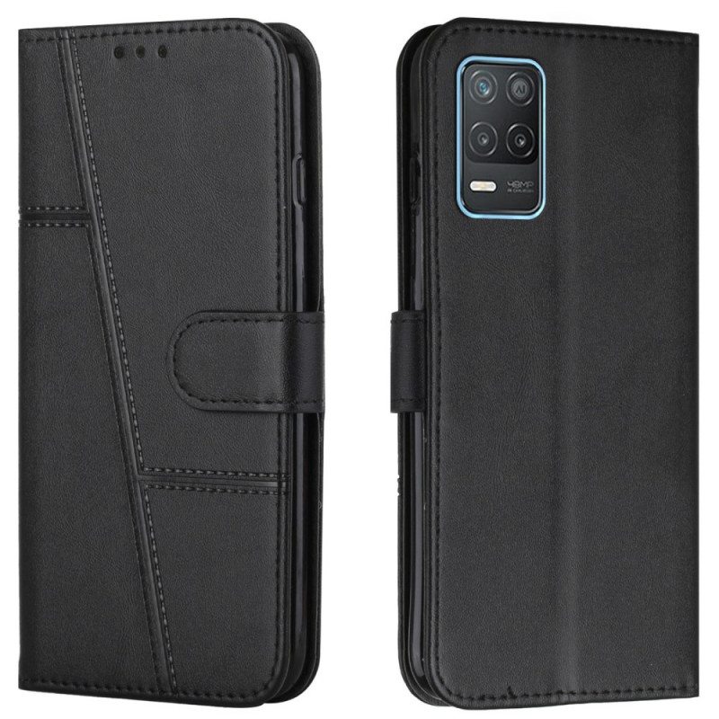 Flip Case Realme 8 5G Suojaketju Kuori Strappy Geo Leather Effect