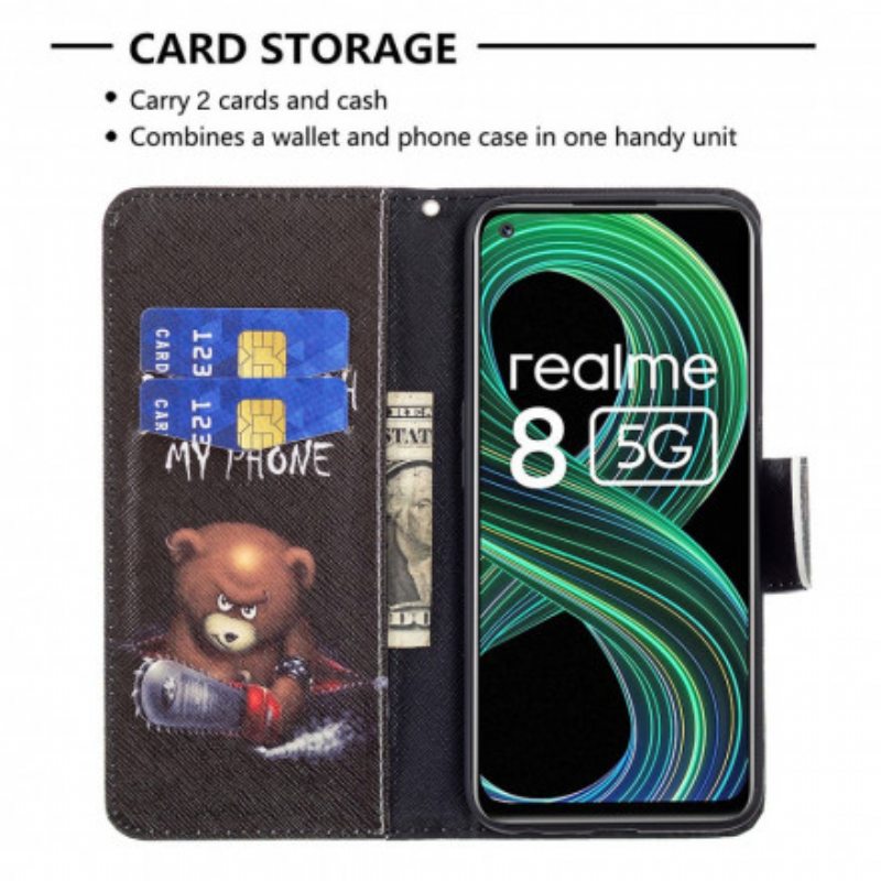 Flip Case Realme 8 5G Vaarallinen Karhu