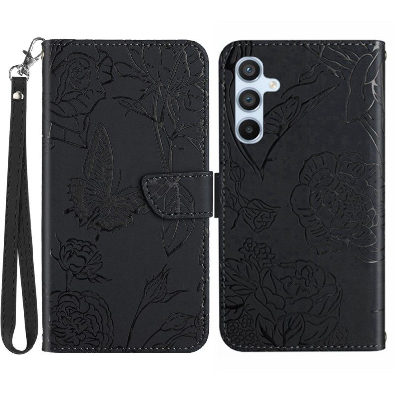 Flip Case Samsung Galaxy A34 5G Perhonen Kaulanauhalla