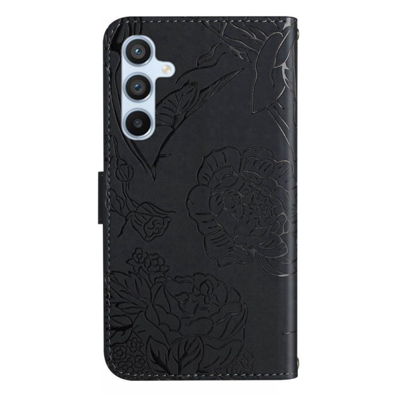 Flip Case Samsung Galaxy A34 5G Perhonen Kaulanauhalla