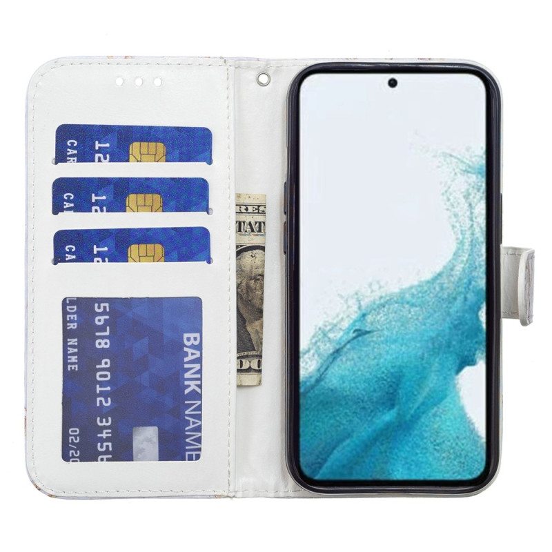 Flip Case Samsung Galaxy A34 5G Suojaketju Kuori Kultaiset Perhoset Hihnalla