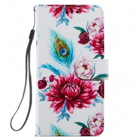 Flip Case Samsung Galaxy A34 5G Suojaketju Kuori Strappy Floral Fantasy