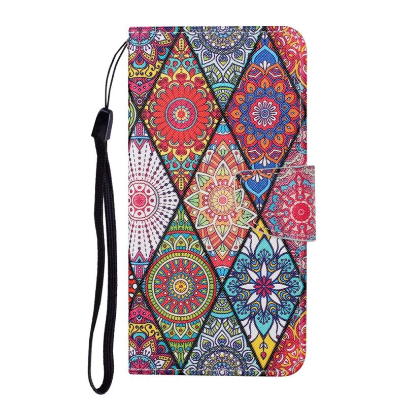 Flip Case Samsung Galaxy A34 5G Suojaketju Kuori Strappy Patchwork