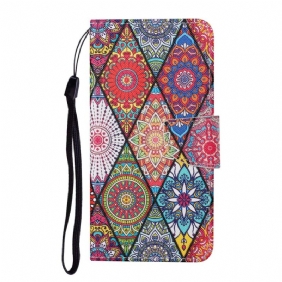 Flip Case Samsung Galaxy A34 5G Suojaketju Kuori Strappy Patchwork