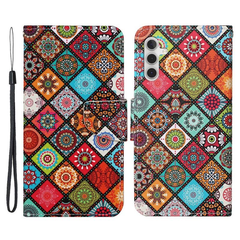 Flip Case Samsung Galaxy A34 5G Suojaketju Kuori Strappy Patchwork