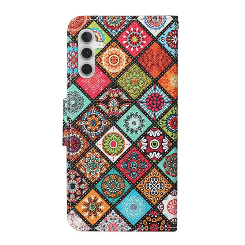 Flip Case Samsung Galaxy A34 5G Suojaketju Kuori Strappy Patchwork