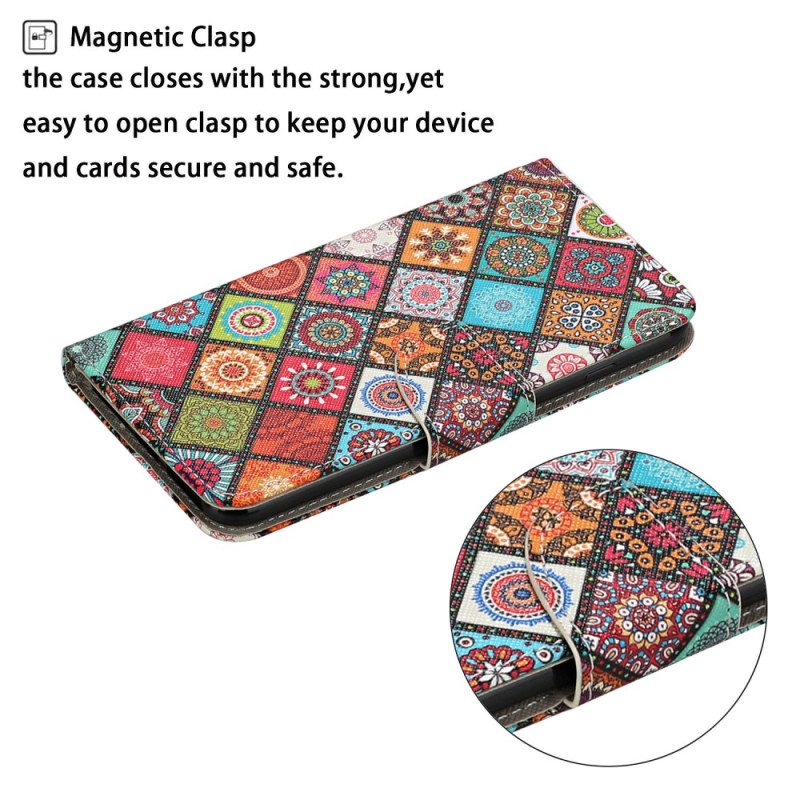 Flip Case Samsung Galaxy A34 5G Suojaketju Kuori Strappy Patchwork