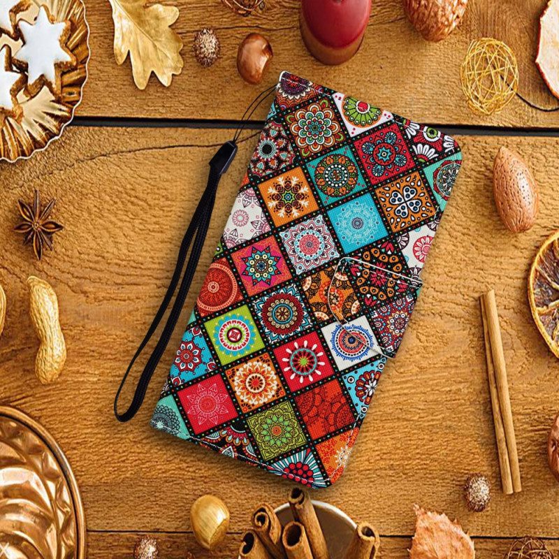 Flip Case Samsung Galaxy A34 5G Suojaketju Kuori Strappy Patchwork