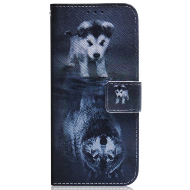 Flip Case Samsung Galaxy A34 5G Suojaketju Kuori Strappy Watercolour Wolf