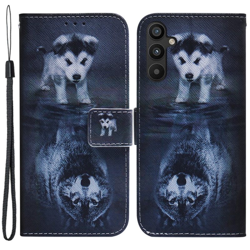 Flip Case Samsung Galaxy A34 5G Suojaketju Kuori Strappy Watercolour Wolf