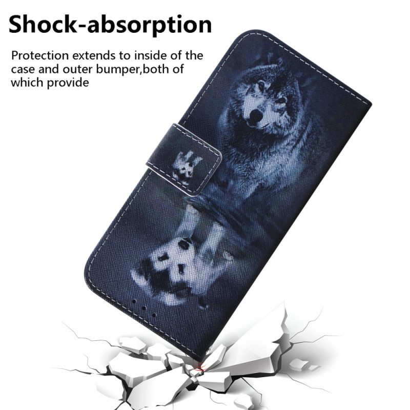 Flip Case Samsung Galaxy A34 5G Suojaketju Kuori Strappy Watercolour Wolf