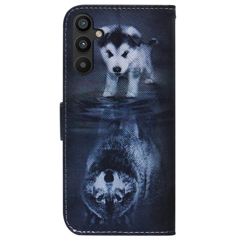 Flip Case Samsung Galaxy A34 5G Suojaketju Kuori Strappy Watercolour Wolf