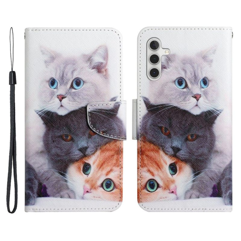 Kotelot Samsung Galaxy A34 5G Suojaketju Kuori Strappy Cat -perhe