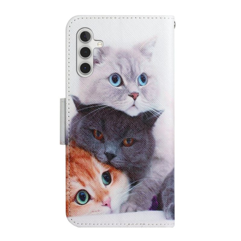 Kotelot Samsung Galaxy A34 5G Suojaketju Kuori Strappy Cat -perhe