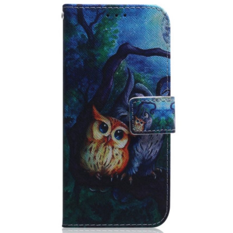 Kotelot Samsung Galaxy A34 5G Suojaketju Kuori Strappy Owls -maalaus