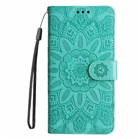 Nahkakotelo Samsung Galaxy A34 5G Mandala-aurinko Kaulanauhalla