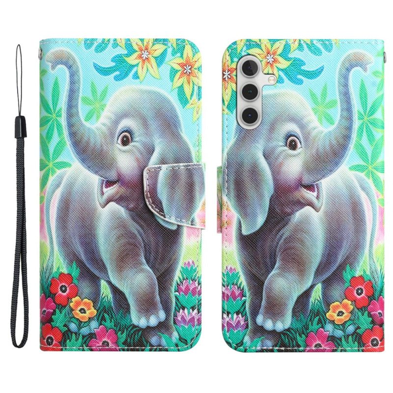 Nahkakotelo Samsung Galaxy A34 5G Suojaketju Kuori Happy Elephant In Thong