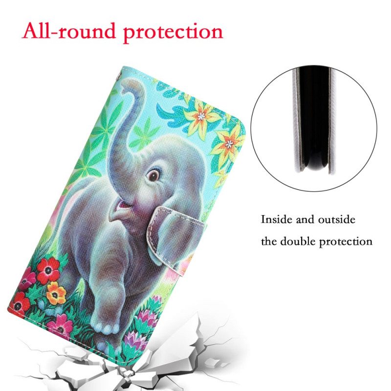 Nahkakotelo Samsung Galaxy A34 5G Suojaketju Kuori Happy Elephant In Thong