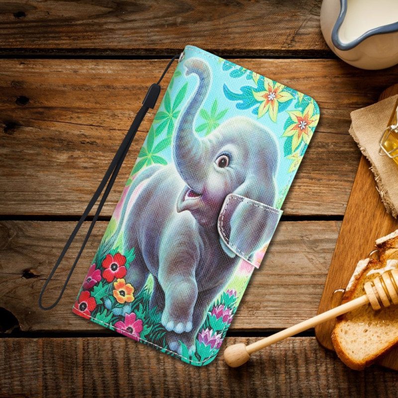 Nahkakotelo Samsung Galaxy A34 5G Suojaketju Kuori Happy Elephant In Thong