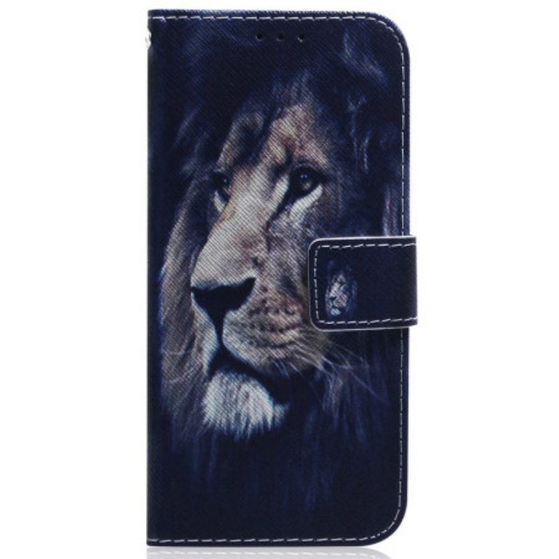 Nahkakotelo Samsung Galaxy A34 5G Suojaketju Kuori Lanyard Lion