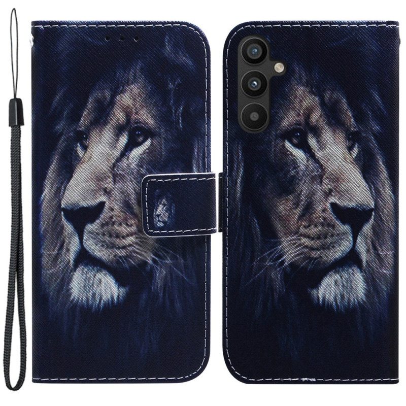 Nahkakotelo Samsung Galaxy A34 5G Suojaketju Kuori Lanyard Lion