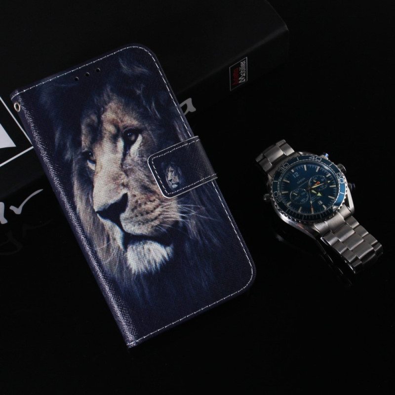 Nahkakotelo Samsung Galaxy A34 5G Suojaketju Kuori Lanyard Lion