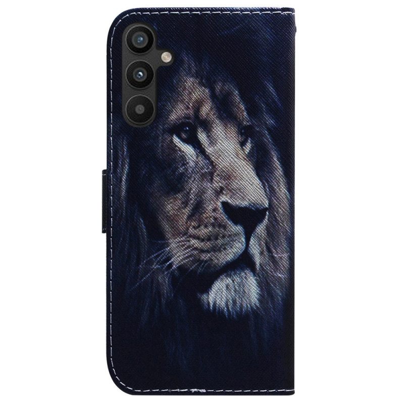 Nahkakotelo Samsung Galaxy A34 5G Suojaketju Kuori Lanyard Lion