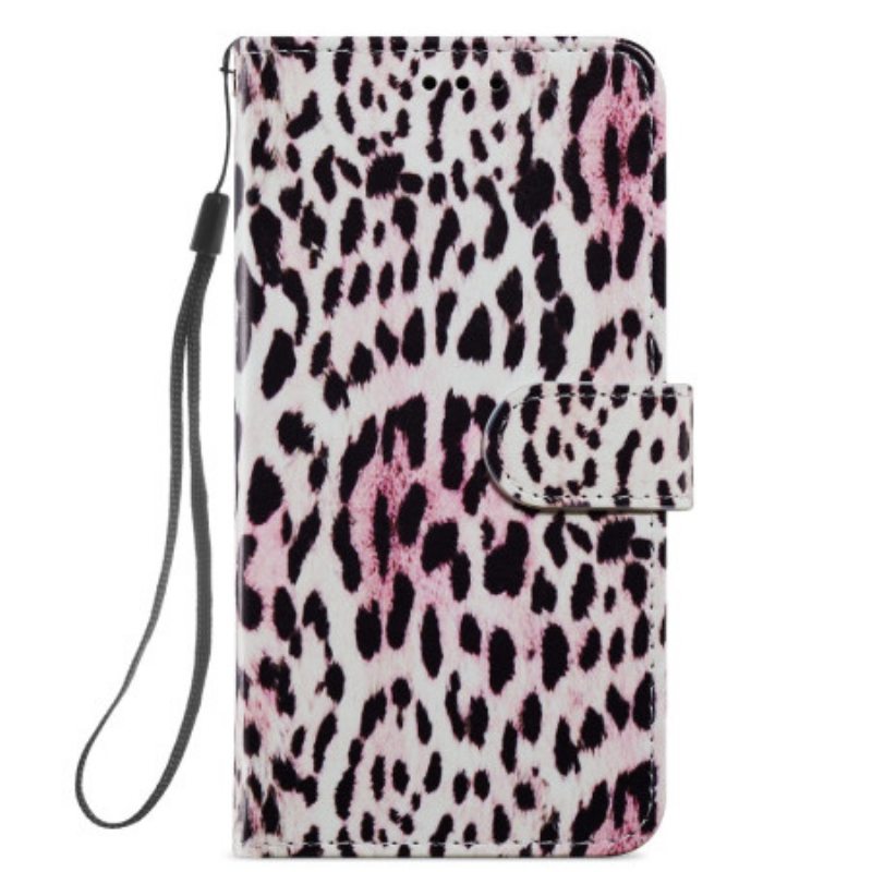 Nahkakotelo Samsung Galaxy A34 5G Suojaketju Kuori Strappy Leopard Print