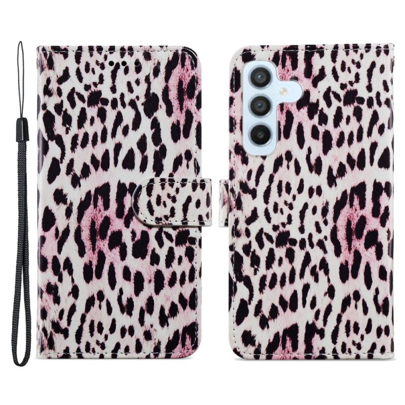 Nahkakotelo Samsung Galaxy A34 5G Suojaketju Kuori Strappy Leopard Print