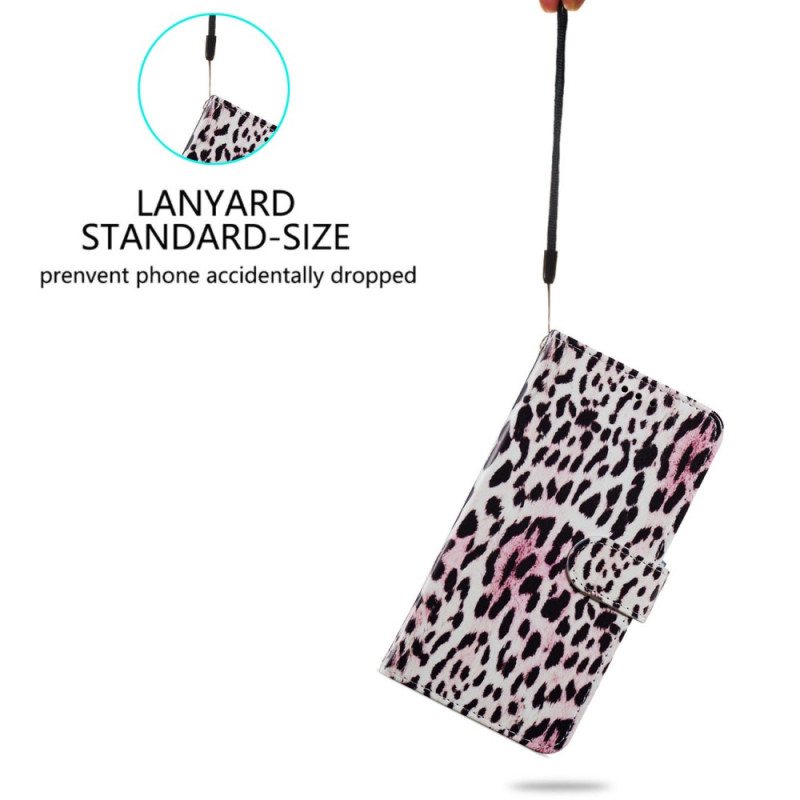 Nahkakotelo Samsung Galaxy A34 5G Suojaketju Kuori Strappy Leopard Print