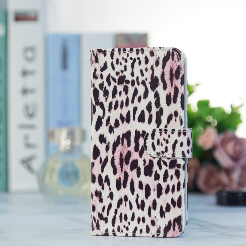 Nahkakotelo Samsung Galaxy A34 5G Suojaketju Kuori Strappy Leopard Print