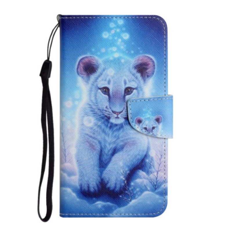 Nahkakotelo Samsung Galaxy A34 5G Suojaketju Kuori Strappy White Tiger