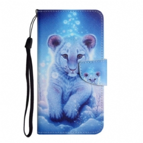 Nahkakotelo Samsung Galaxy A34 5G Suojaketju Kuori Strappy White Tiger