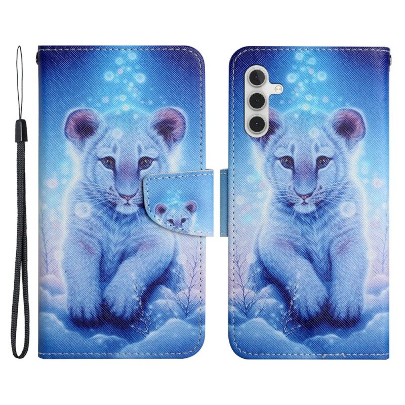 Nahkakotelo Samsung Galaxy A34 5G Suojaketju Kuori Strappy White Tiger