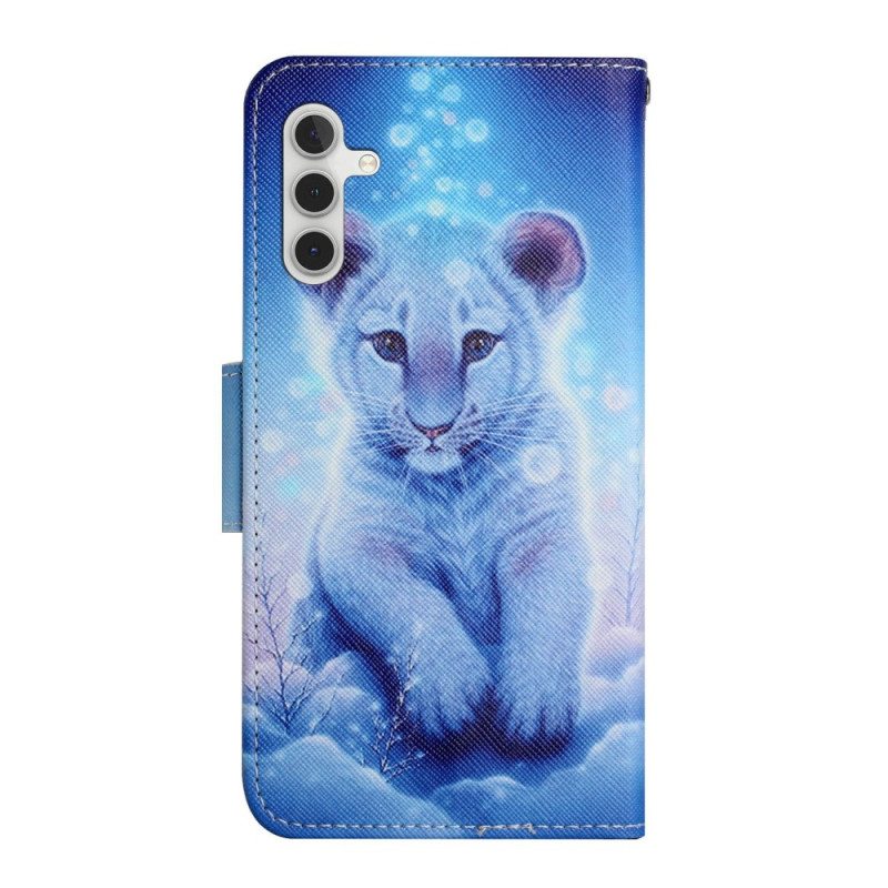 Nahkakotelo Samsung Galaxy A34 5G Suojaketju Kuori Strappy White Tiger