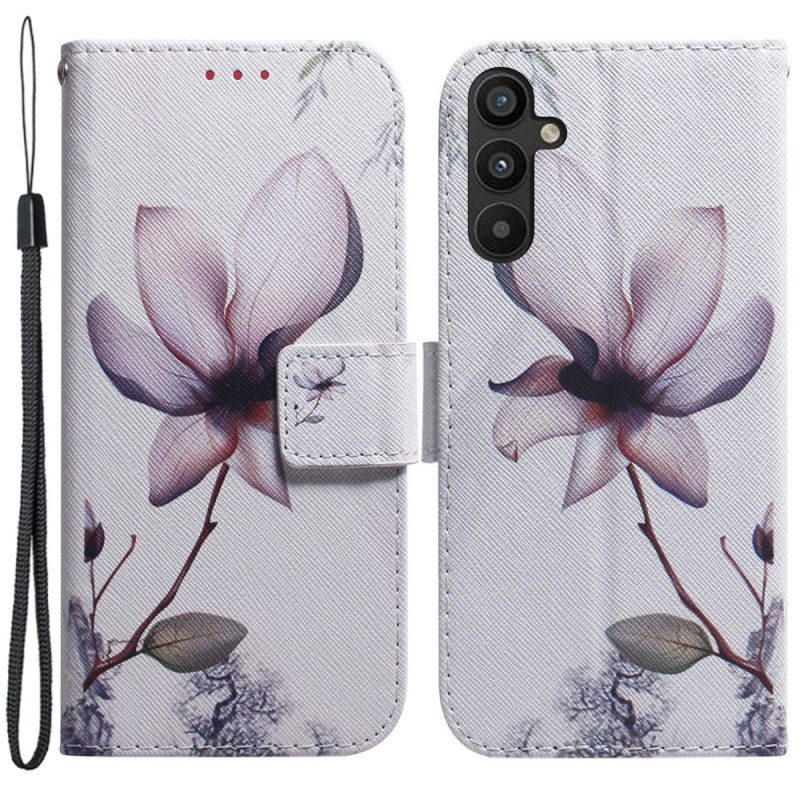 Nahkakotelo Samsung Galaxy A34 5G Suojaketju Kuori Vintage Strappy Flower