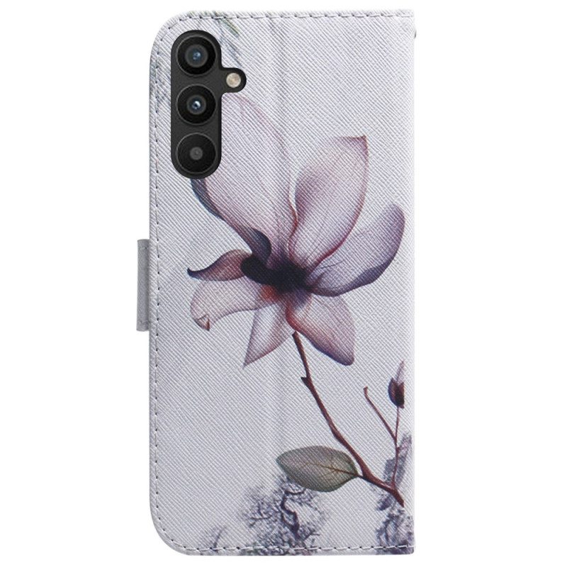 Nahkakotelo Samsung Galaxy A34 5G Suojaketju Kuori Vintage Strappy Flower