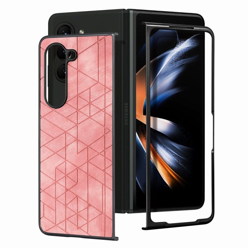 Kuori Samsung Galaxy Z Fold 5 Geometriset Keinonahkakuviot Suojakuori