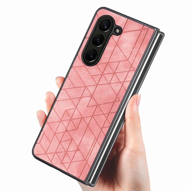 Kuori Samsung Galaxy Z Fold 5 Geometriset Keinonahkakuviot Suojakuori