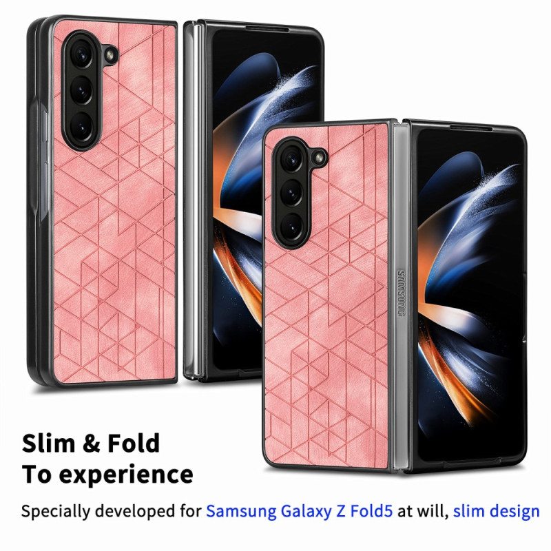 Kuori Samsung Galaxy Z Fold 5 Geometriset Keinonahkakuviot Suojakuori