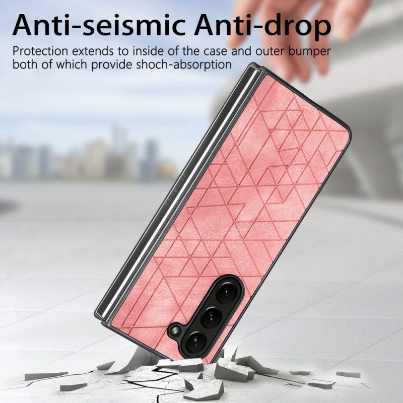 Kuori Samsung Galaxy Z Fold 5 Geometriset Keinonahkakuviot Suojakuori