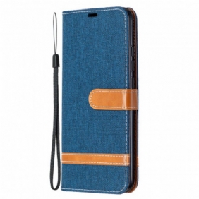 Flip Case Xiaomi Redmi 9C Suojaketju Kuori Kangas- Ja Nahkaefektihihna