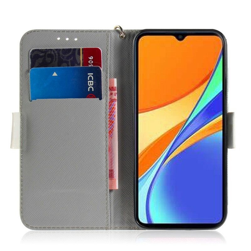 Flip Case Xiaomi Redmi 9C Suojaketju Kuori Tomaatti Kissan Päällä Hihnalla