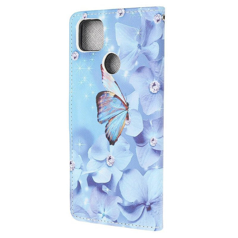 Kotelot Xiaomi Redmi 9C Suojaketju Kuori Strappy Diamond Perhoset