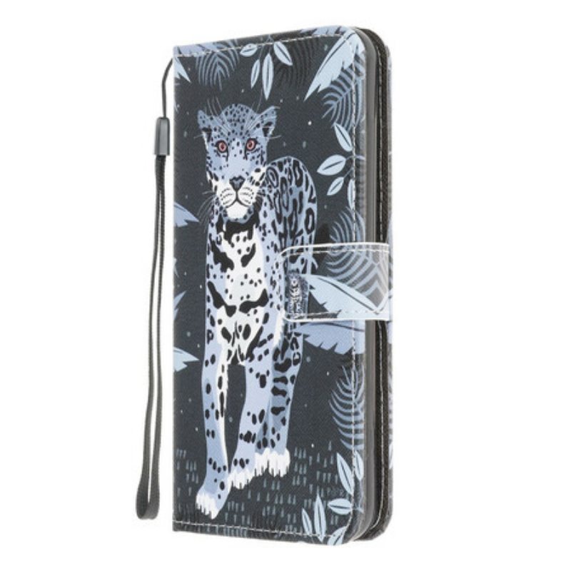 Nahkakotelo Xiaomi Redmi 9C Suojaketju Kuori Strappy Leopard