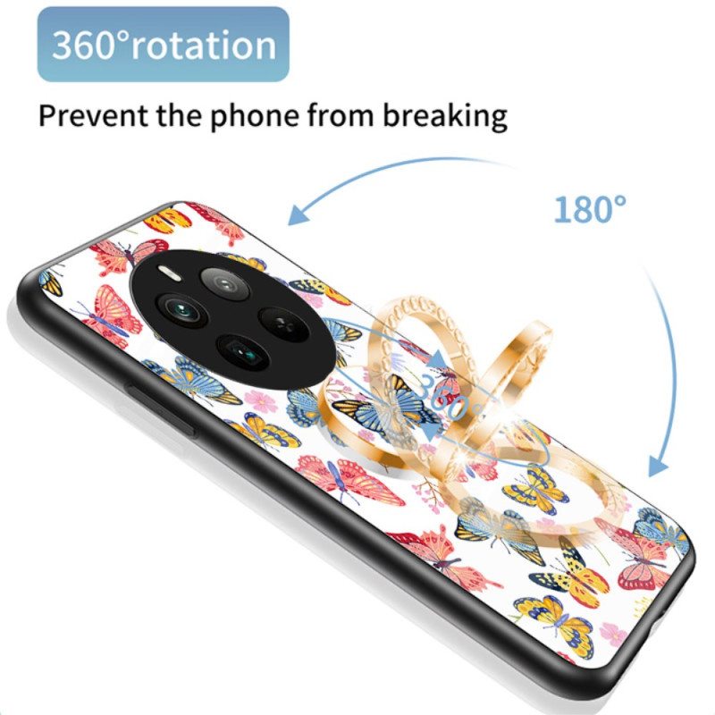 Kuori Realme 12 Pro / 12 Pro Plus Tempered Glass Ring-support Butterfly -sarja