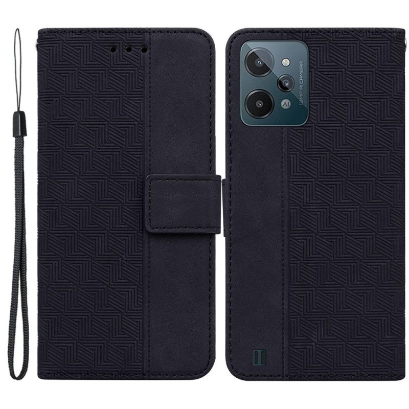 Flip Case Realme C31 Geometrinen Keinonahka Hihnalla