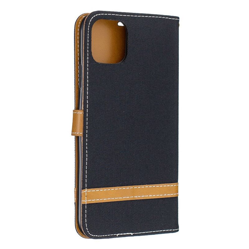 Flip Case iPhone 11 Pro Max Suojaketju Kuori Kangas- Ja Nahkaefektihihna